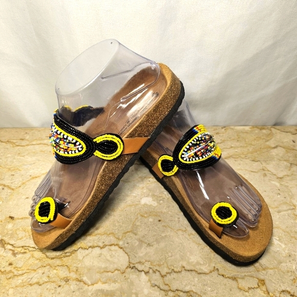 Sol John Birkenstock Womens Beaded Leather Toe Ring Boho Sandals 37 / 6 - 6.5 - Picture 1 of 10